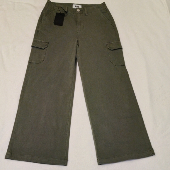 PAIGE Green Cargo Pants Wide-Leg Design - Picture 1 of 16